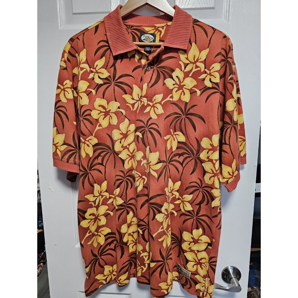 Tommy Bahama Hawaiian Shirt Mens Large Orange Floral Cotton Button Up Vintage